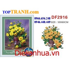 Tranh gắn đá bình hồng vàng